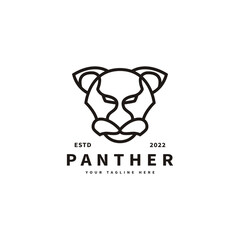 vintage panther head logo design with line art style