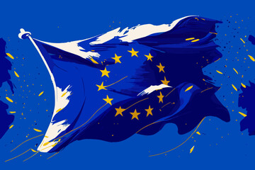 Vector illustration of stylized European Union flag - obrazy, fototapety, plakaty