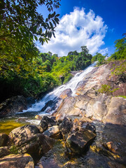 Fototapeta na wymiar Waterfall Namtok Tone Nga Chang in Hat Yai, Songkhla, Thailand