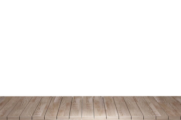 Wooden table, wood table top front view 3d render isolated