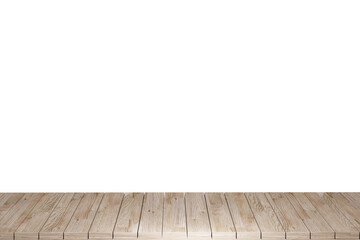 Fototapeta premium Wooden table, wood table top front view 3d render isolated