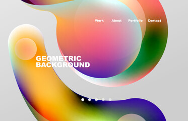 Landing page abstract liquid background. Flowing shapes, round design and circle. Web page for website or mobile app wallpaper