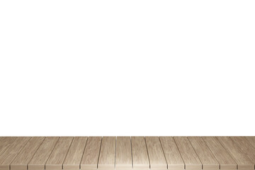 Wooden table, wood table top front view 3d render isolated