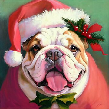 cute christmas English Bulldog dog