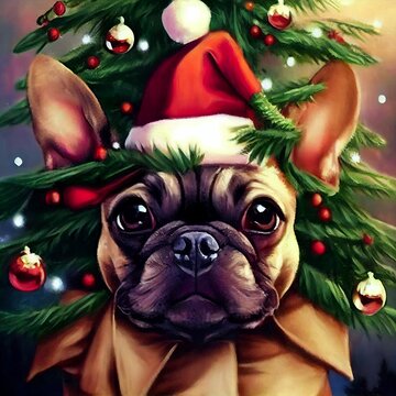 cute christmas french Bulldog dog
