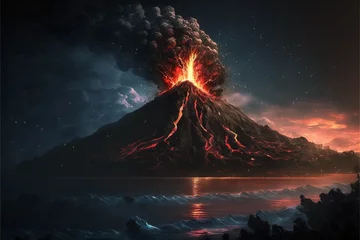 Foto op Canvas Krakatoa volcano eruption (Indonesia). Hawaii. Generative ai.  © Worldillustrator