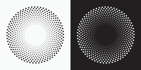 Dotted circular logo set. circular concentric dots isolated on the white background. Halftone fabric design. Halftone circle dots texture. Vector design element for various purposes.