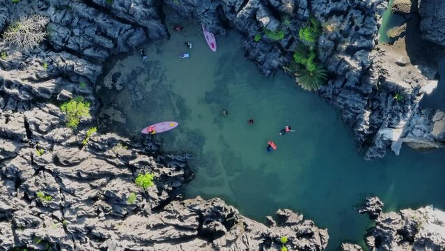 Aerial view of Prasat Hin Pun Yod secret beach in Satun, Thailand