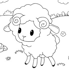  Cute sheep cartoon vector illustration isolated on white background.coloring book, coloring page.