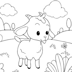 Goat cartoon vector illustration isolated on white background.coloring book, coloring page.