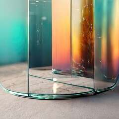 Clean and elegant design elements of abstract, exquisite and clear images of reflections and refractions of glass in a cylinder like a shower room produced by Ai