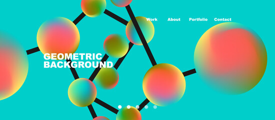 Line points connections geometric landing page background. Fluid circles and spheres with liquid gradients. Vector Illustration For Wallpaper, Banner, Background, Card, Book Illustration, landing page