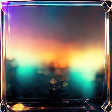Clean and elegant design elements of abstract, exquisite and clear images of square gemstones, beautiful iridescent glass reflections and refractions produced by Ai