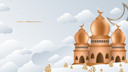Ramadan background design with white and gold islamic decoration for greeting card. Vector illustration