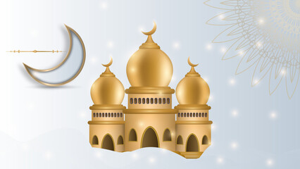 Ramadan background design with white and gold islamic decoration for greeting card. Vector illustration