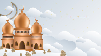 Ramadan background design with white and gold islamic decoration for greeting card. Vector illustration
