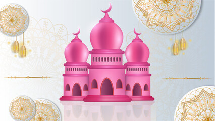 Ramadan background design with white and gold islamic decoration for greeting card. Vector illustration