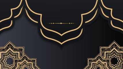 Ramadan background design with black and gold islamic decoration for greeting card. Vector illustration