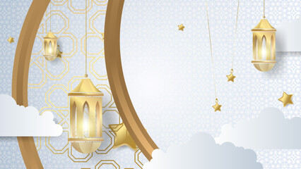 Ramadan background design with white and gold islamic decoration for greeting card. Vector illustration