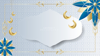 Ramadan background design with white and gold islamic decoration for greeting card. Vector illustration