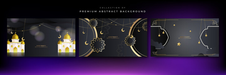 Ramadan background design with black and gold islamic decoration for greeting card. Vector illustration