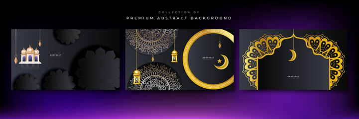 Ramadan background design with black and gold islamic decoration for greeting card. Vector illustration