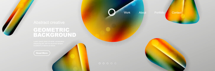 Geometric shapes composition geometric abstract background. 3D shadow effects and fluid gradients. Modern overlapping forms