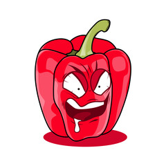 Red Paprika Cartoon Character. Vector Illustration Isolated on White Background