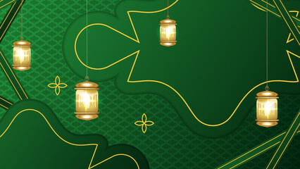 Ramadan background design with green and gold islamic decoration for greeting card. Vector illustration