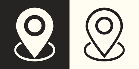Two map pointer icons. Location pin symbol with the flat style. Vector, 2023