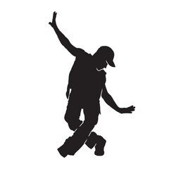 Dancing street dance black silhouettes in urban style on white background, vector illustration.