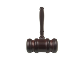 Wooden gavel isolated on white background. Court, law and justice concept.