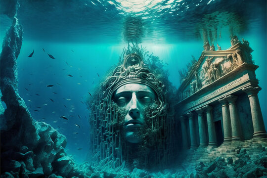  The city of Atlantis under water. Generative AI.