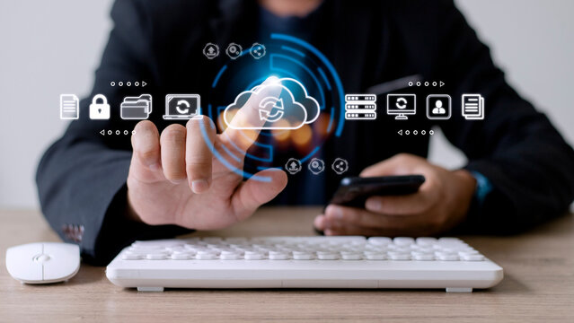 Cloud technology concept. Computing data storage. Software infrastructure.