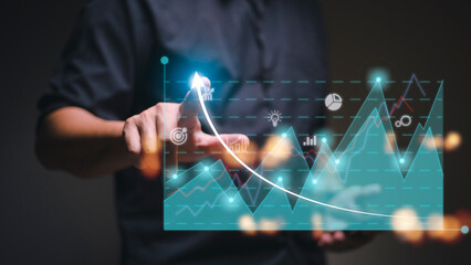 Business development to success and growing growth concept, Businessman pointing arrow graph corporate future growth plan