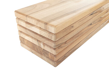 Wooden boards, a board with a seamed edge for building a house and interior decoration, on an isolated white
