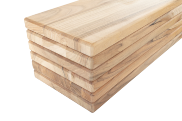 Wooden boards, a board with a seamed edge for building a house and interior decoration, on an isolated white