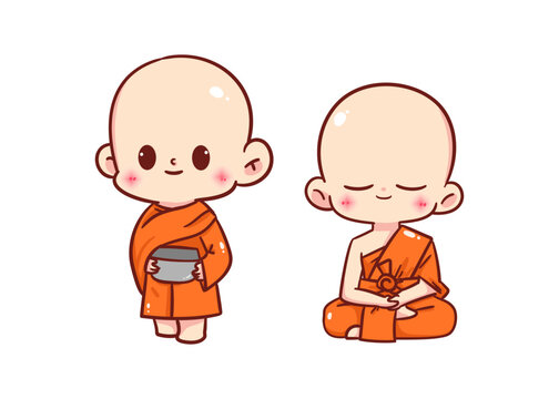 Buddhist monks cartoon character hand draw art illustration