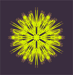 Neon snowflake in shape of a mandala  in mystifying color scheme of husky trail mimicking reveille polaris as result of  reciprocity of heliacal particles and oxygen molecules. Vector. Separate use. 