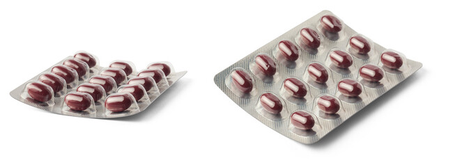 red iron tablets in blister packs, vitamin pills for improve iron level in blood, medical drug...