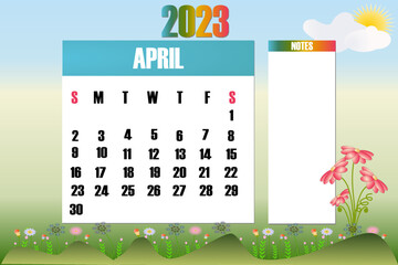 April 2023 - Calendar. Week starts on