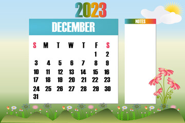 December 2023 - Calendar. Week starts on