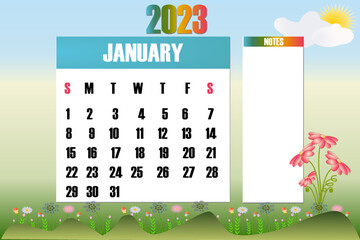 January 2023 - Calendar. Week starts on