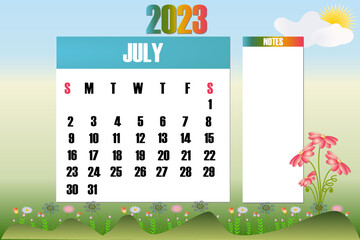 July 2023 - Calendar. Week starts on
