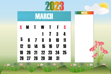 March 2023 - Calendar. Week starts on Sunday - stock vector illustration
