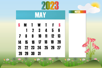 May 2023 - Calendar. Week starts on Sunday - stock vector illustration