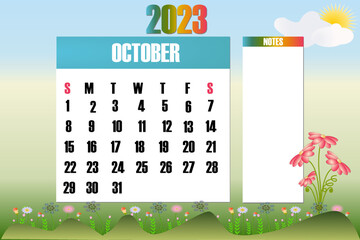 October 2023 - Calendar. Week starts on