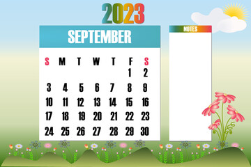 September 2023 - Calendar. Week starts on Sunday - stock vector illustration