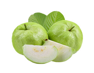 Guava fruit with leaf isolated on transparent png