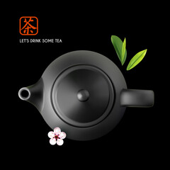 3D realistic teapot. Chinese tea.